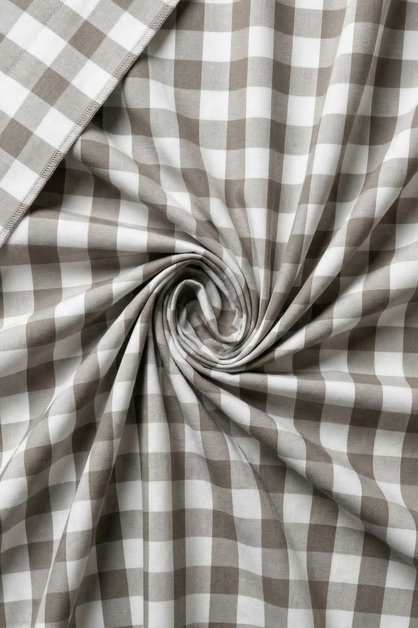 Light grey and white checkered fabric in a swirl pattern