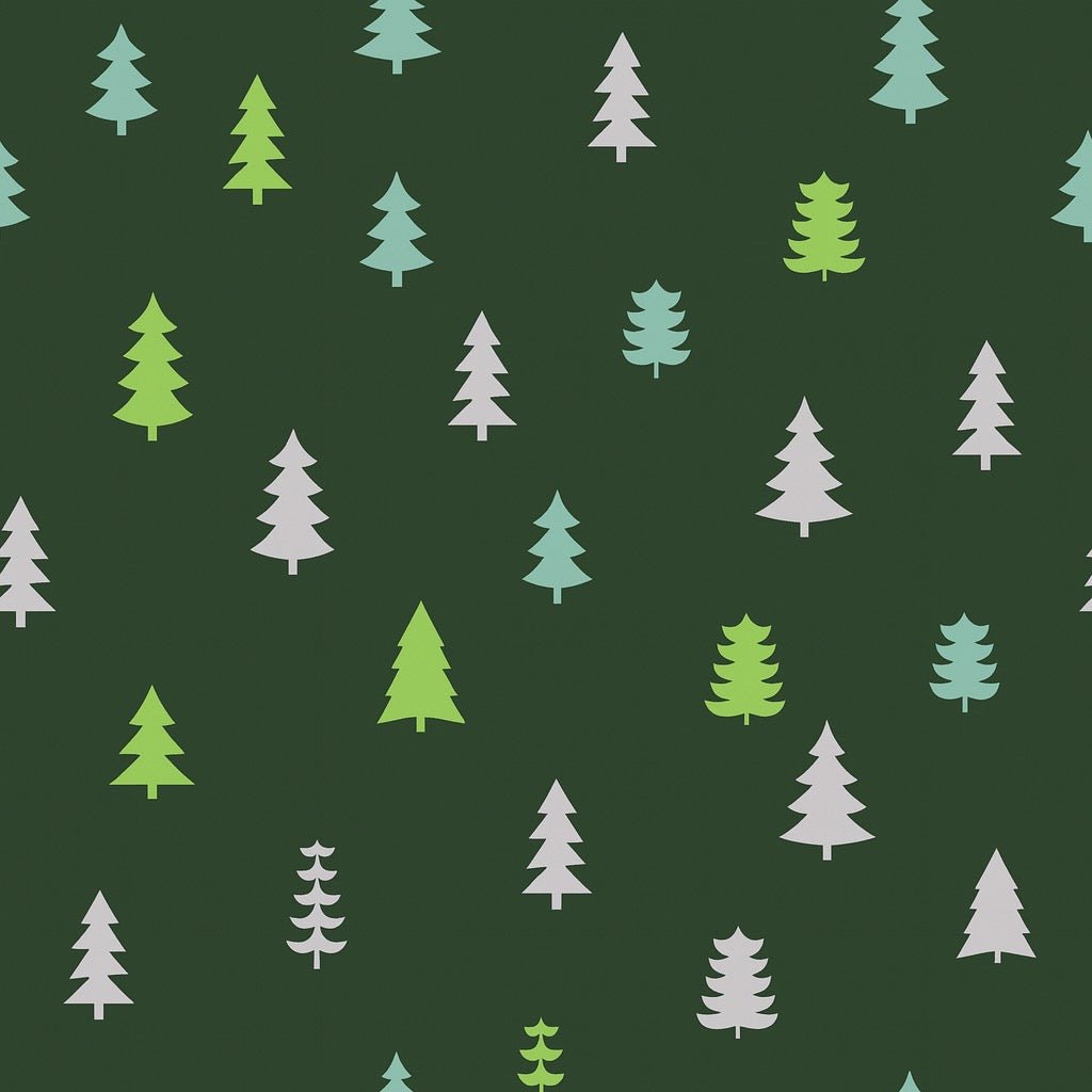 Evergreen Forest cotton fabric for winter night suits, Christmas pajamas and cosy holiday sleepwear.