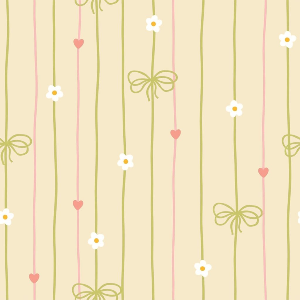 Striped fabric print with bows, florals and soft heart accents for nightwear sets