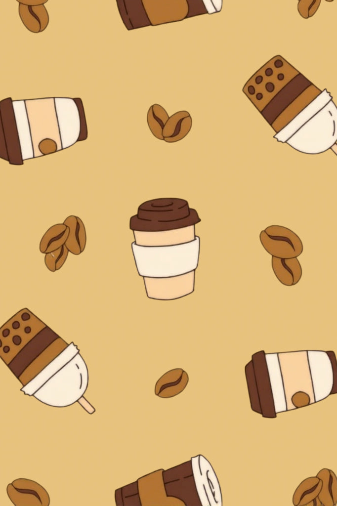Coffee cup and cocoa themed fabric print designed for cozy pajama nightwear