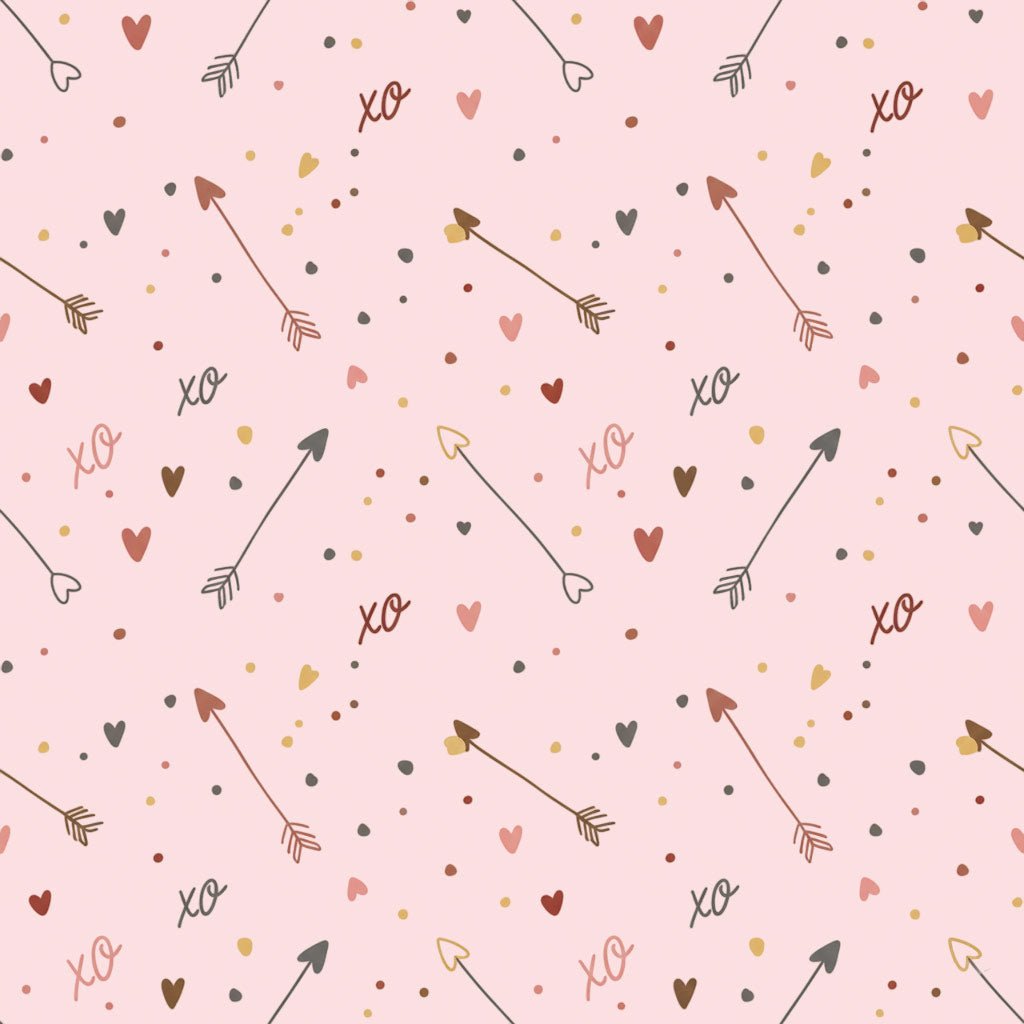 Playful arrow and XO text fabric print with heart details for night suits