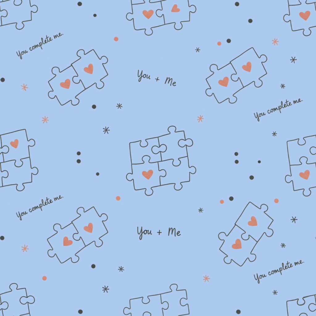 Puzzle piece fabric print with handwritten text details for matching nightwear
