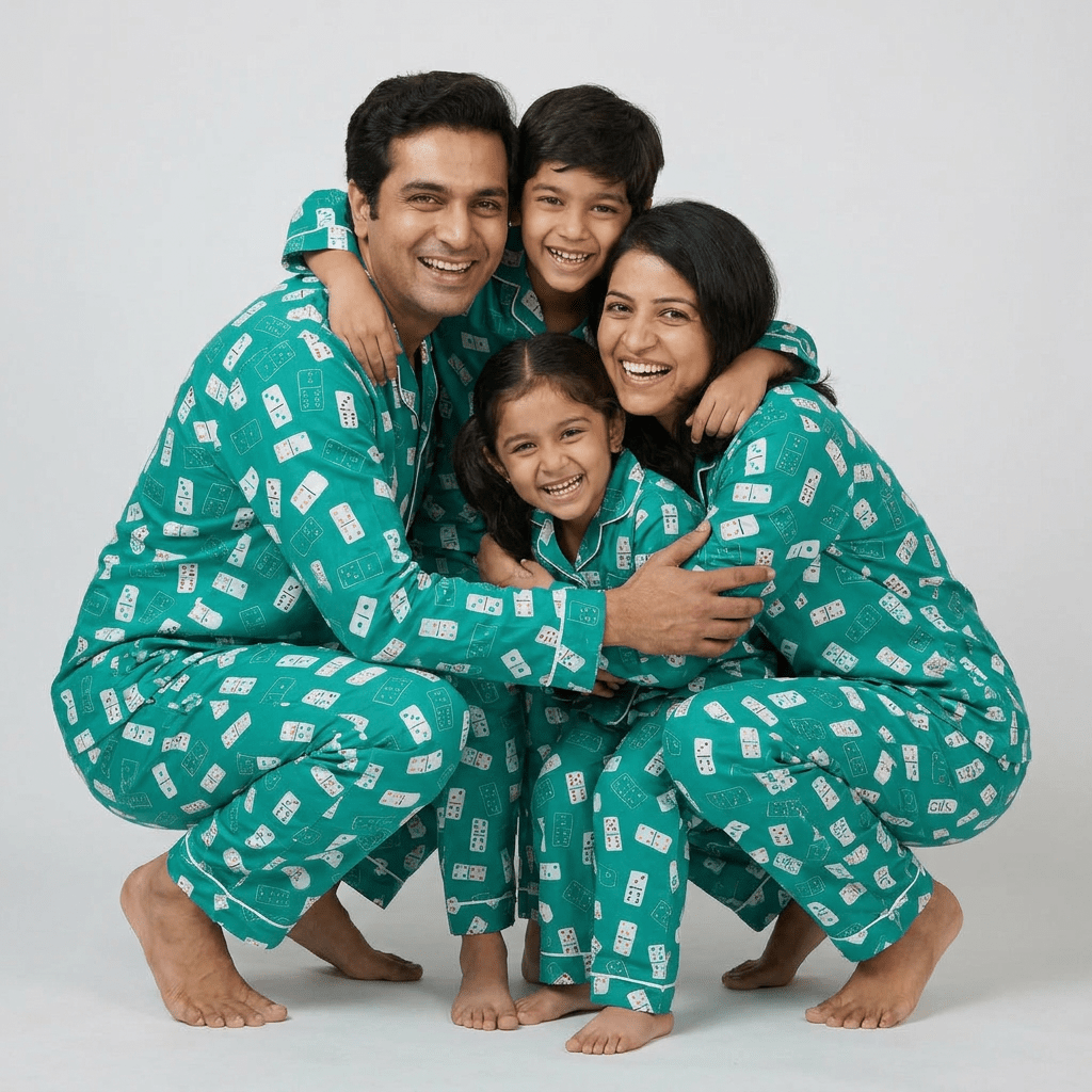 Ace Of Dreams family night suit set worn together