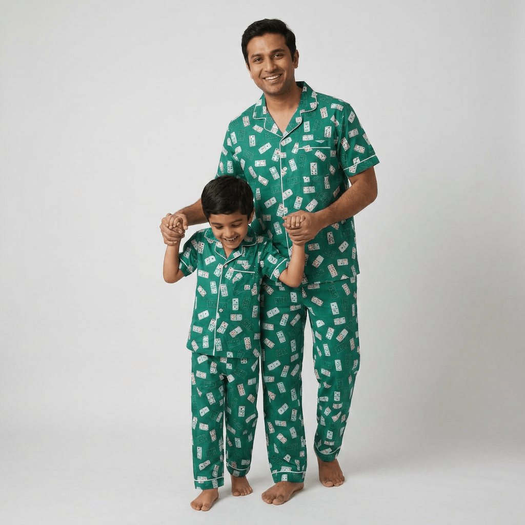 Matching Ace Of Dreams half-sleeve night suit for dad and his mini-me