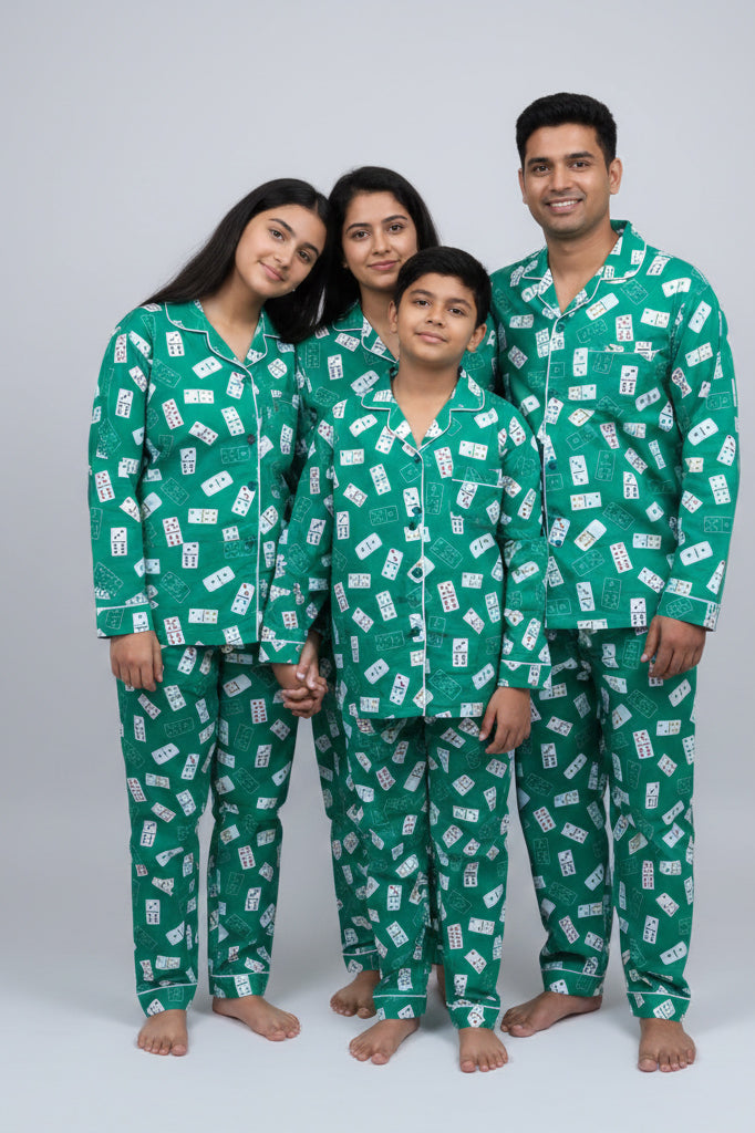 Ace Of Dreams print cotton family pajama set for adults and kids