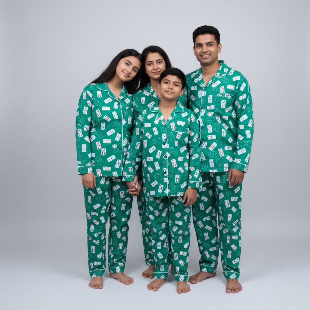 Ace Of Dreams print cotton family pajama set for adults and kids