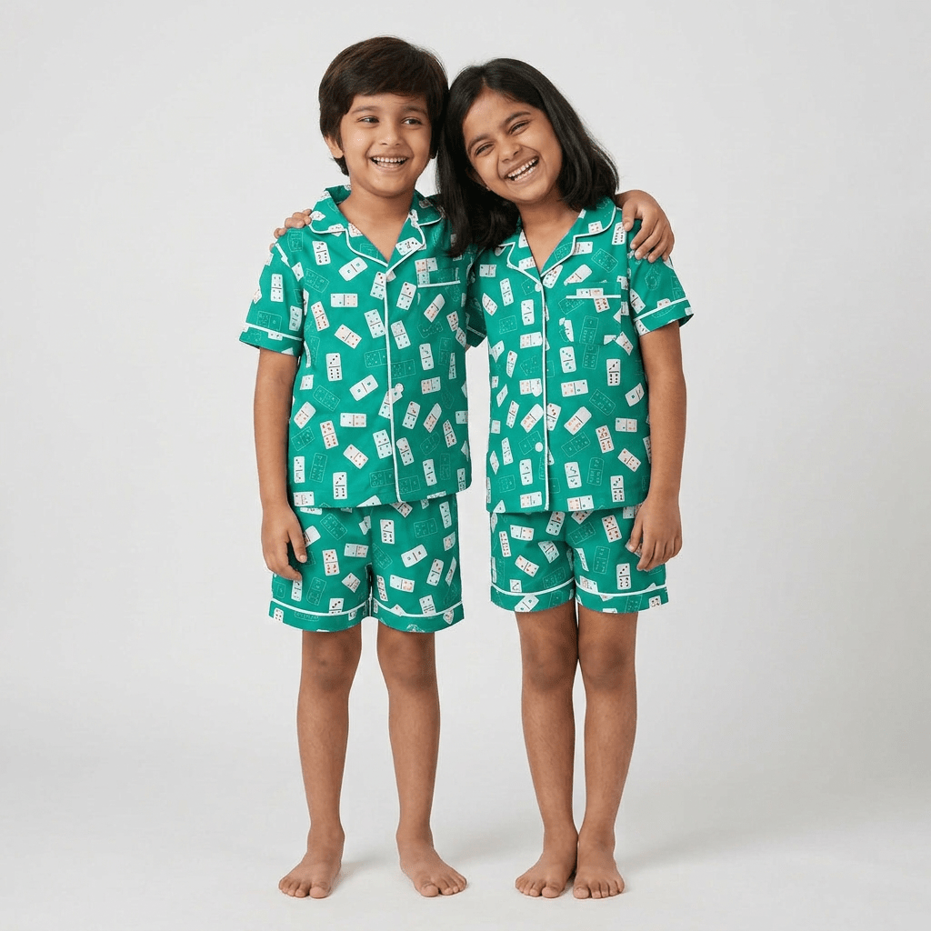 Bro and sis in matching Ace Of Dreams shorts set