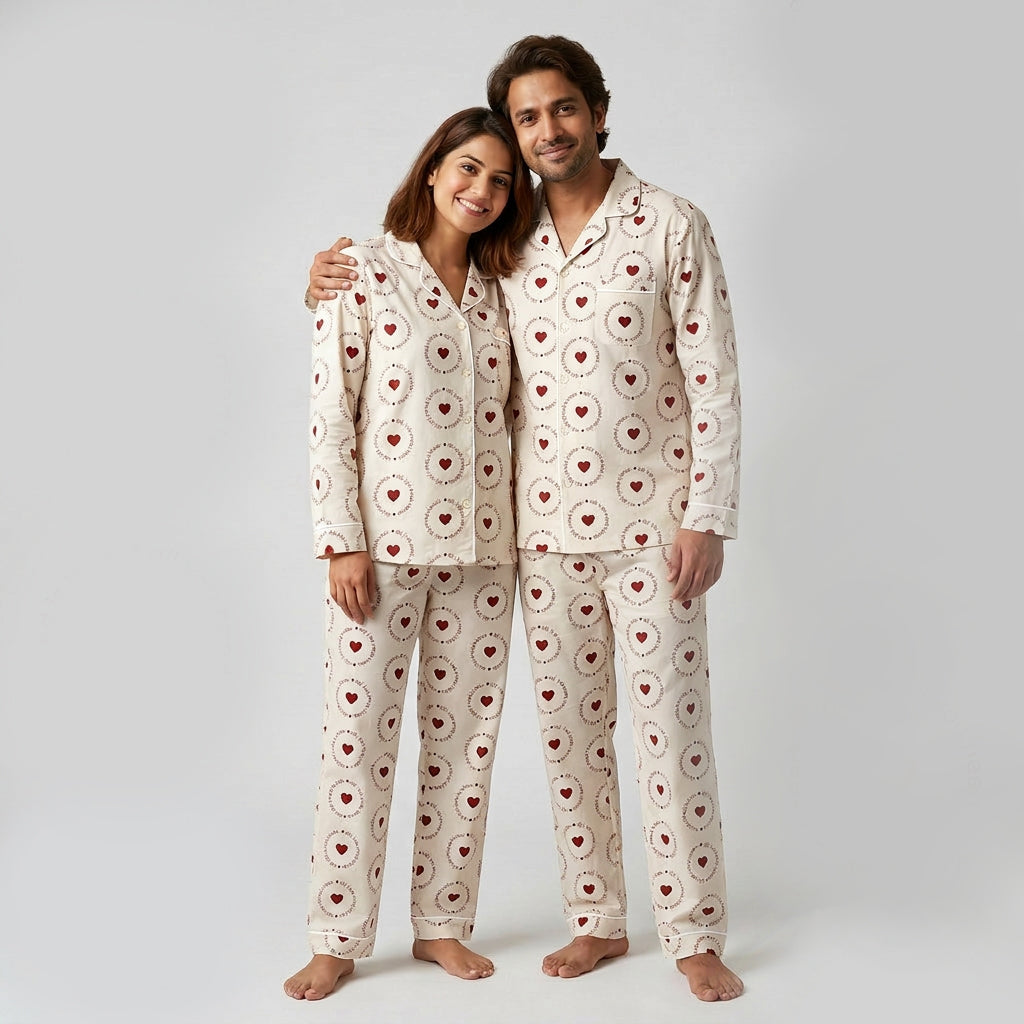 All You Need Is Love Soft Cream matching night suit for the two of you, styled together