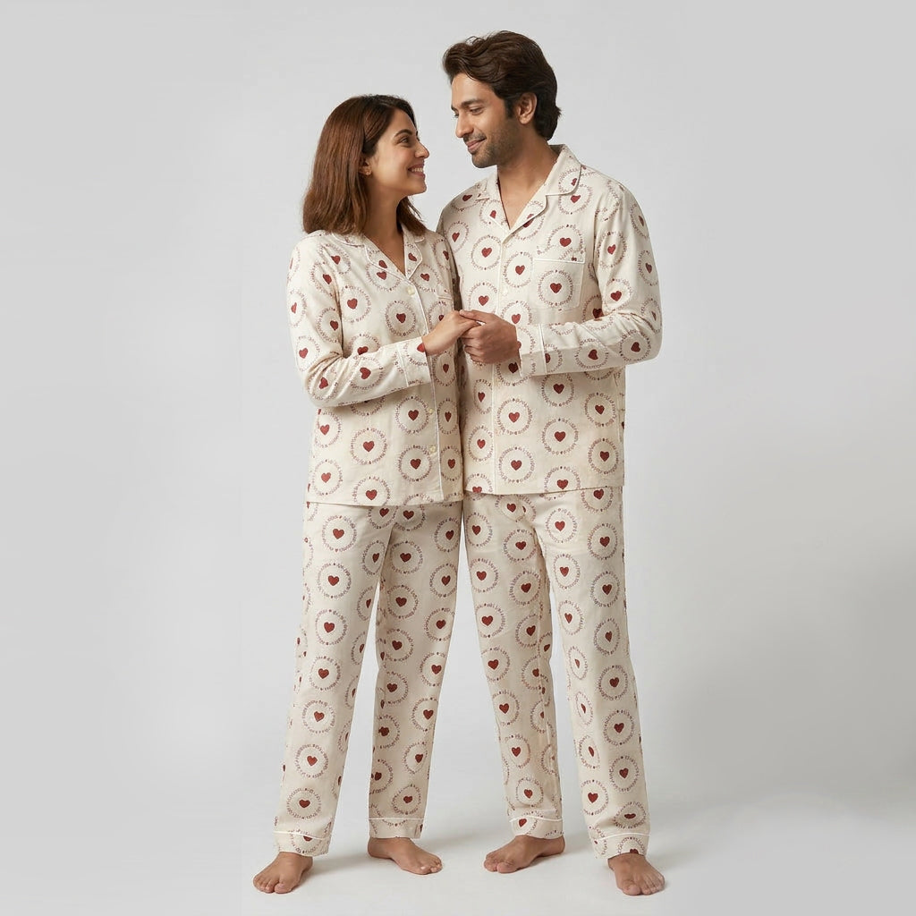 Matching All You Need Is Love Soft Cream night suit for you and your partner