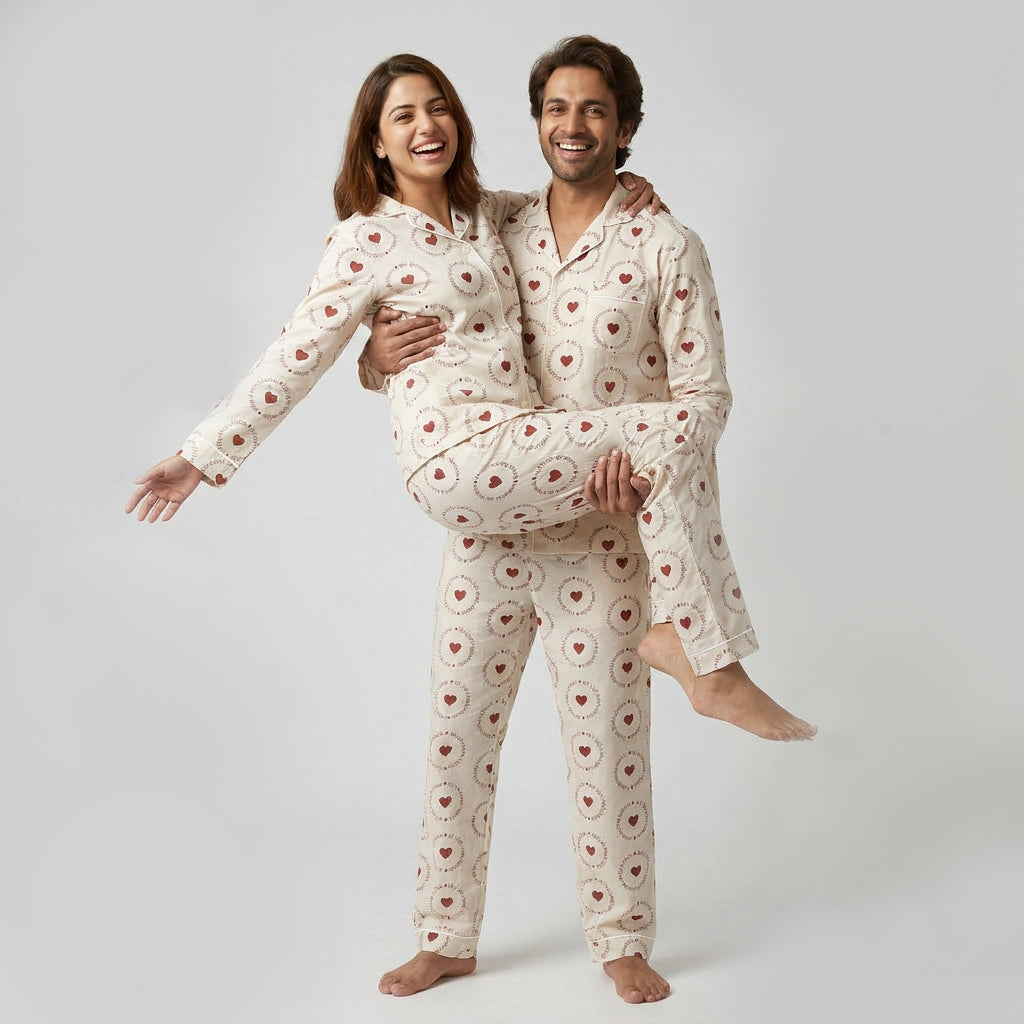 Pajama Tribe All You Need Is Love Soft Cream couple nightwear set