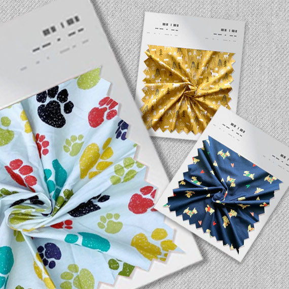 Fabric swatches for kids sleepwear with animal prints