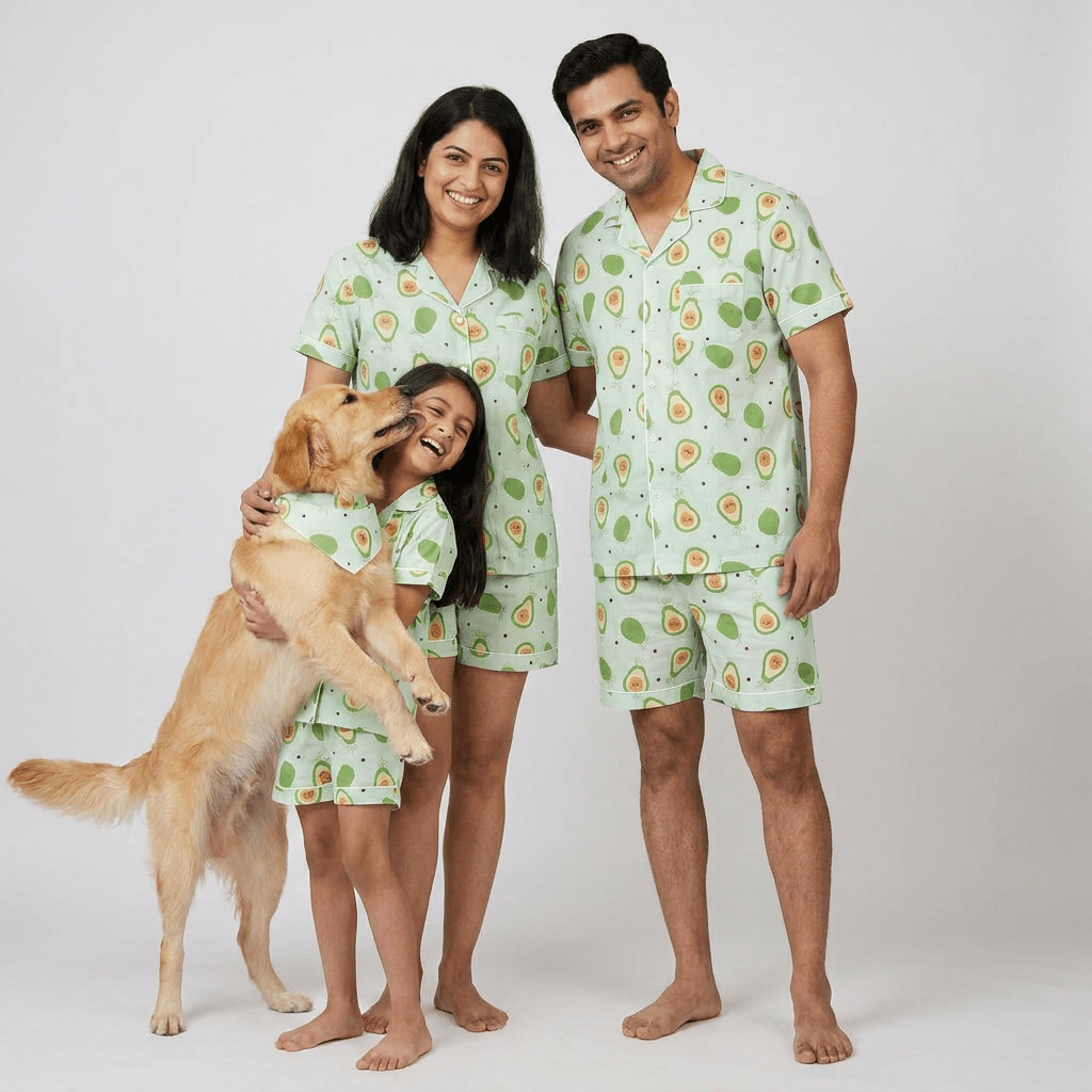 The whole family in matching Avocado shorts set