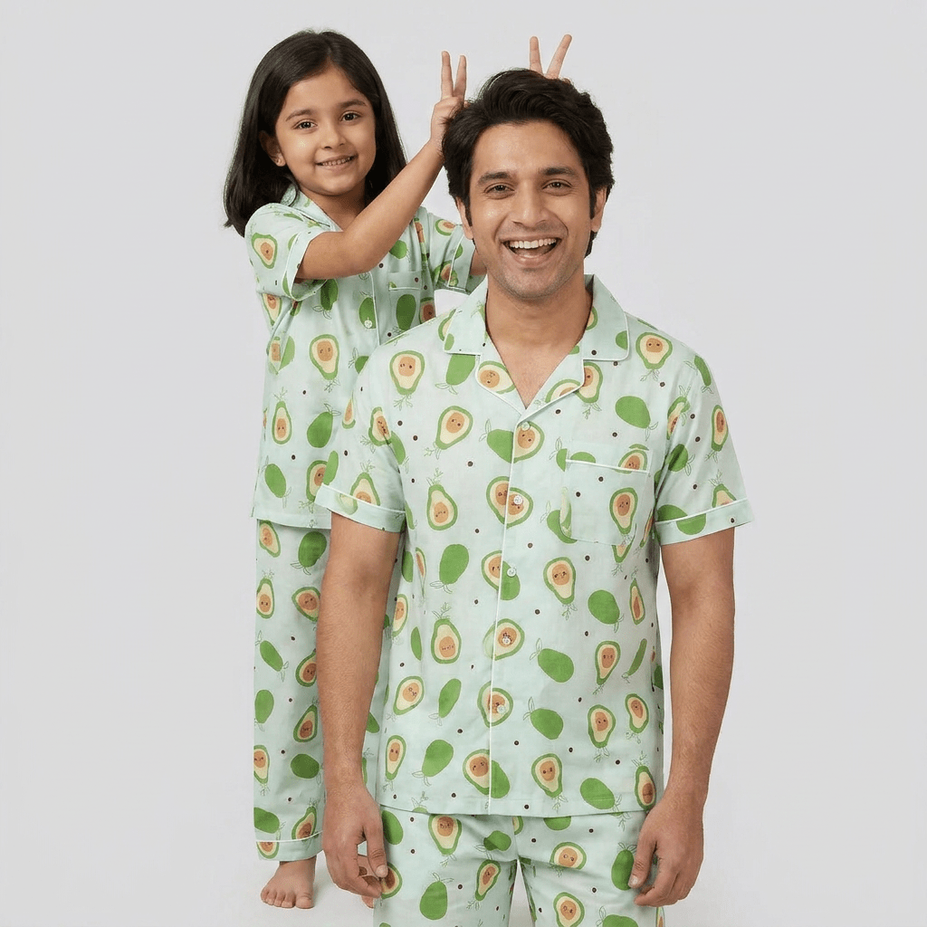 Matching Avocado half-sleeve night suit for father and daughter