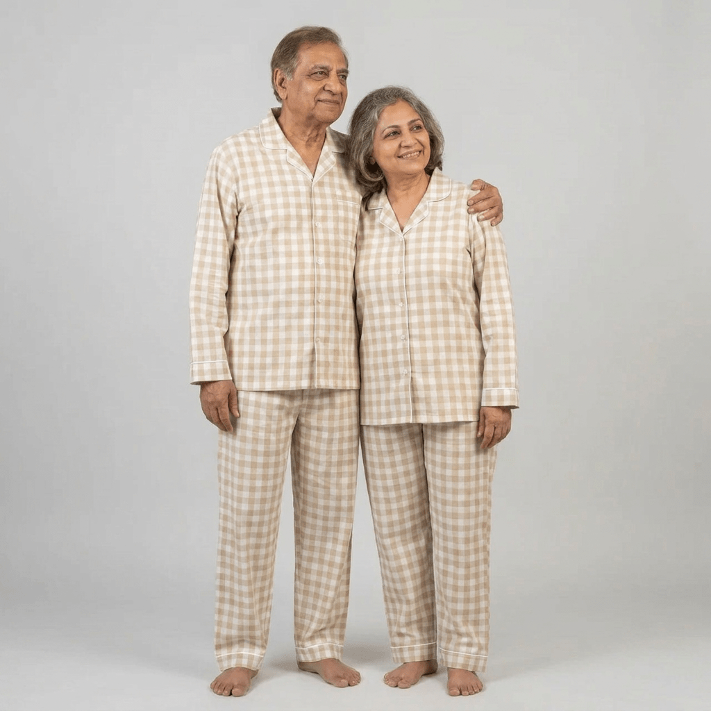 Pajama Tribe Beige Gingham nana nani matching pajamas