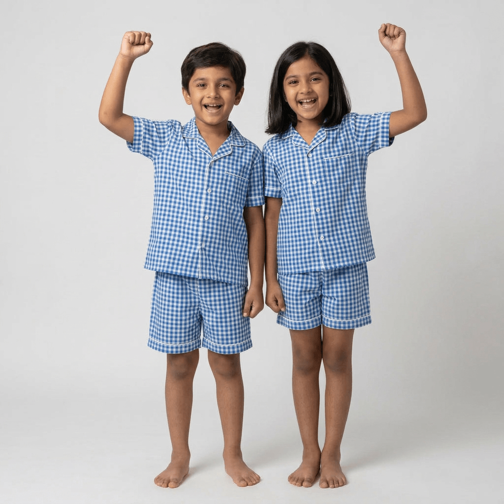 Pajama Tribe Blue Gingham brother sister night suit