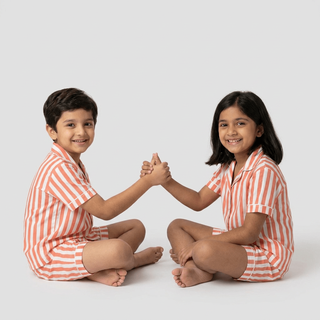 Pajama Tribe Peach Bold Stripes brother sister night suit