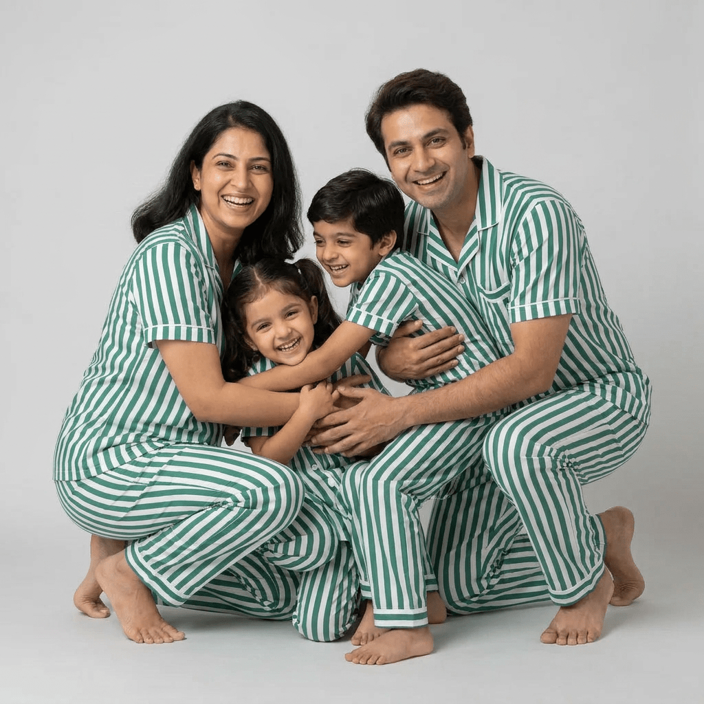 Pajama Tribe Green Bold Stripes matching family pajamas
