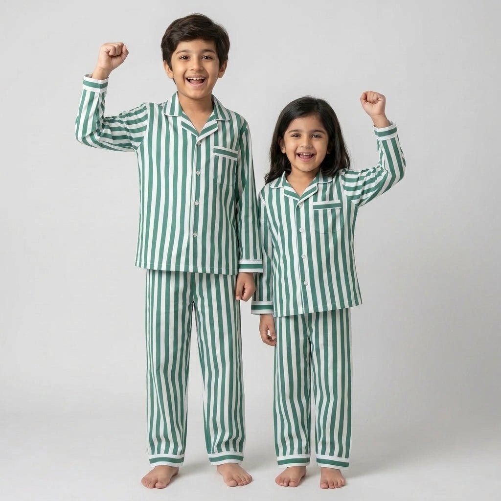Pajama Tribe Green Bold Stripes bro and sis pajama set