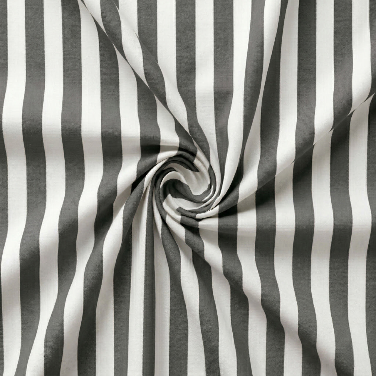 Grey and white striped fabric in a swirl pattern