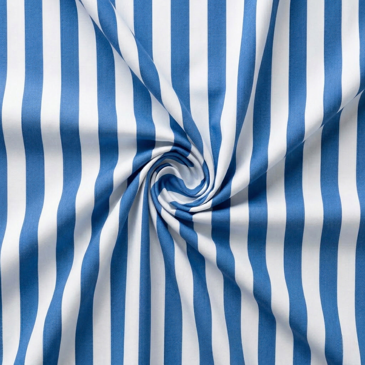 Indigo Blue and white striped fabric in a swirl pattern