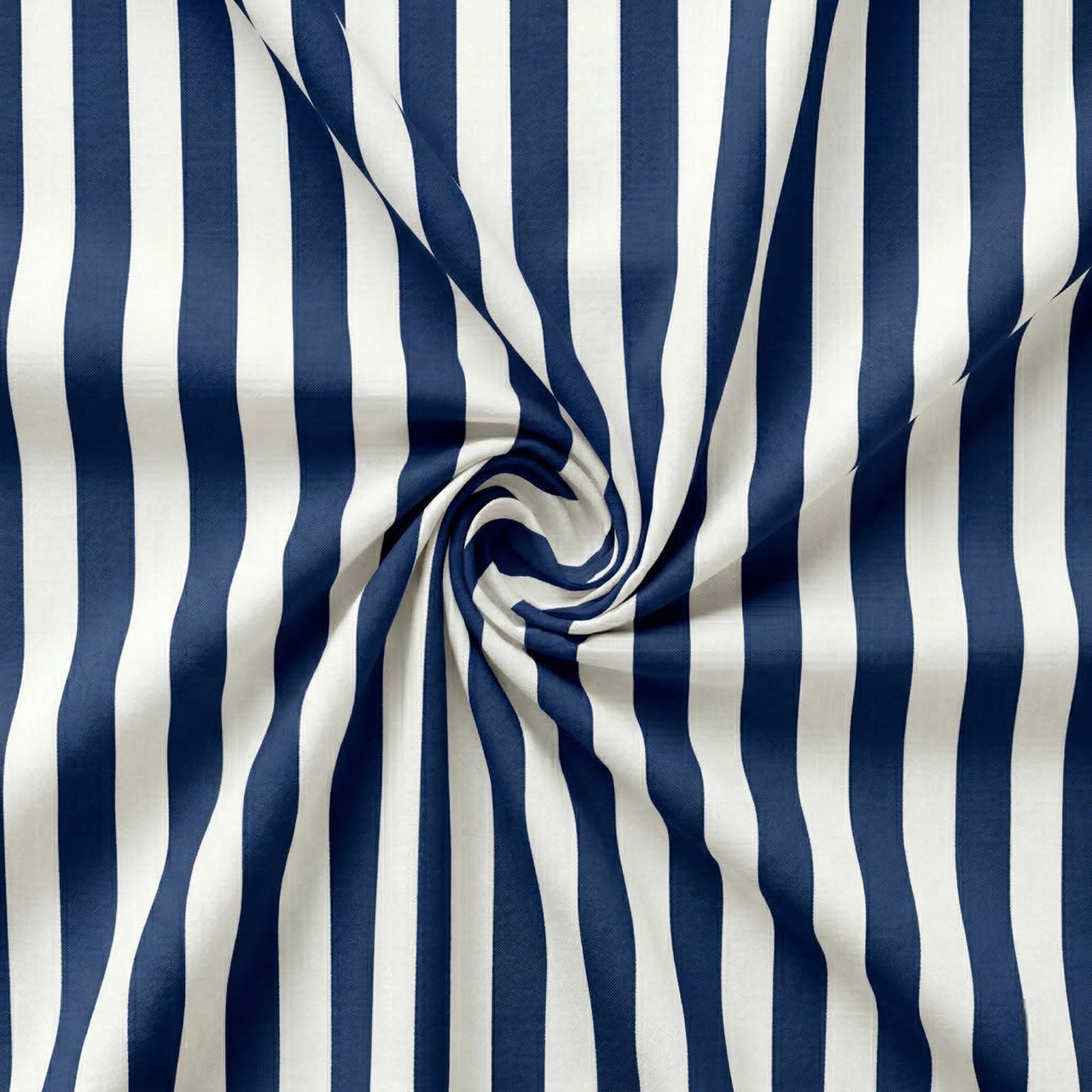 Navy and white striped fabric with a swirl pattern