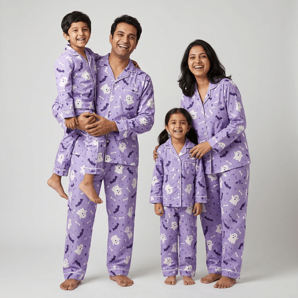 Mumma, papa and the little ones in matching Boo Crew full-sleeve night suit
