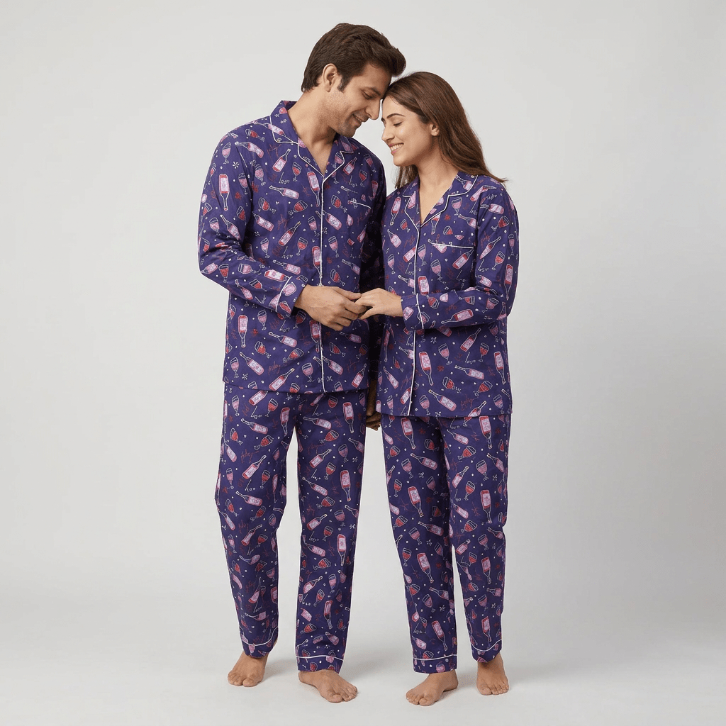Him and her in matching Celebrations night suit