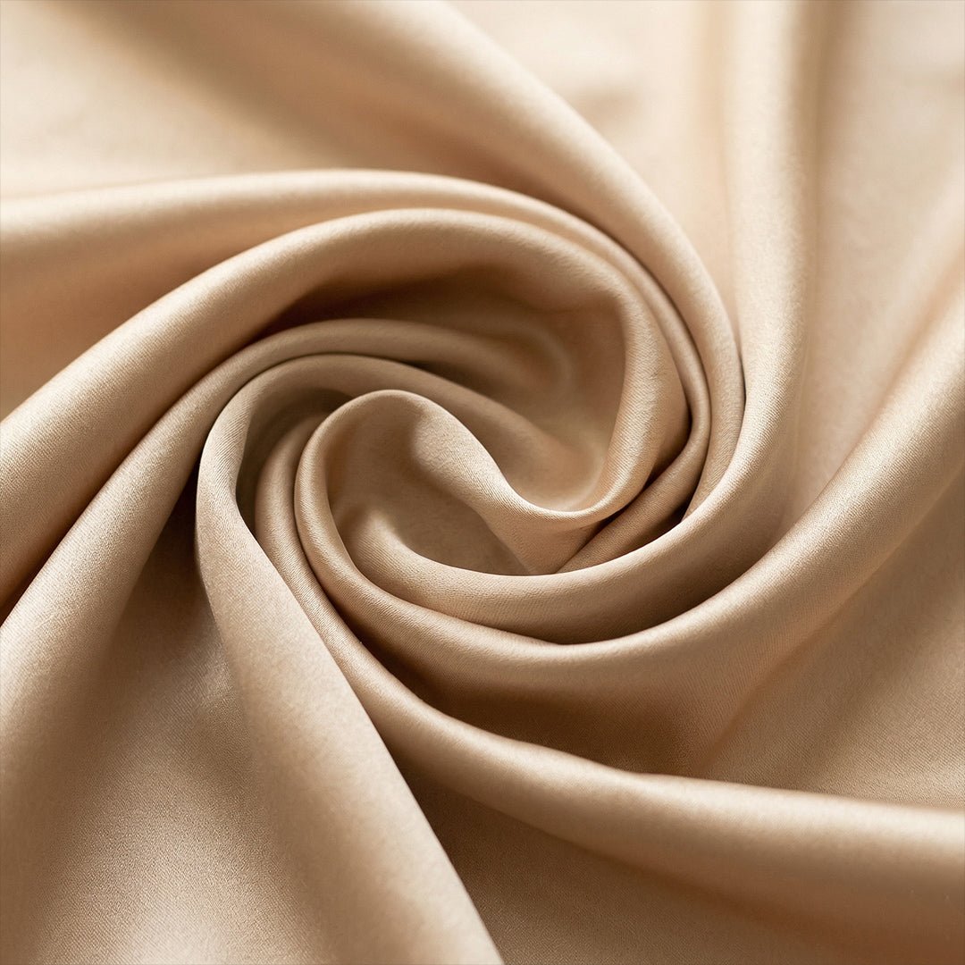 Champagne Beige Satin matching couple pajamas worn together