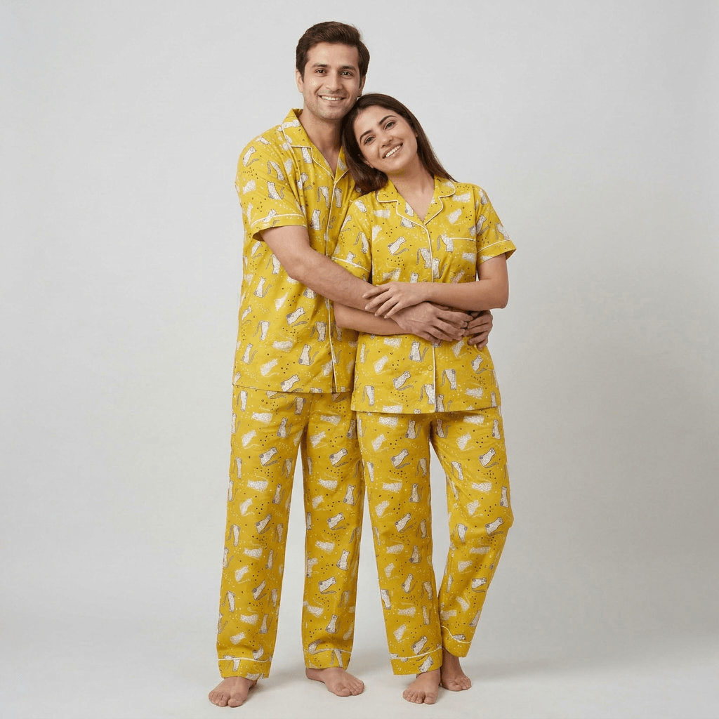 Cheetah Tribe couple night suit worn together