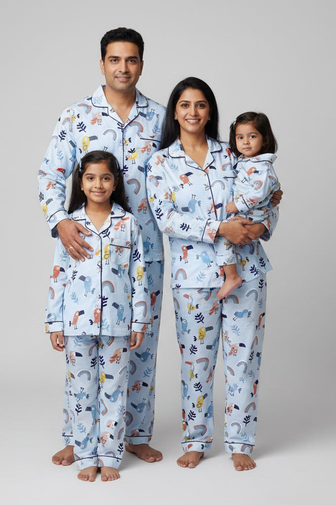 Chirpy Sleep print matching family cotton pajamas set