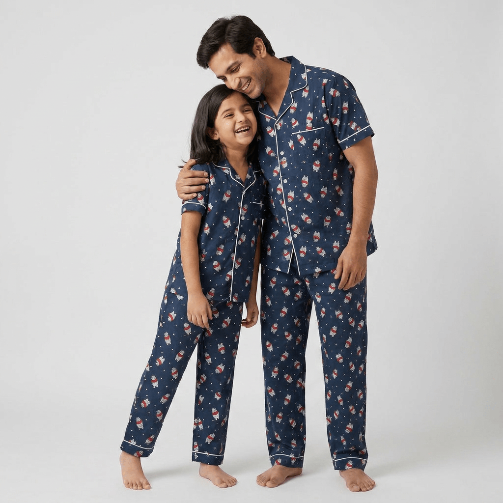 Matching Chubby Polar Bear half-sleeve night suit for dad and daughter