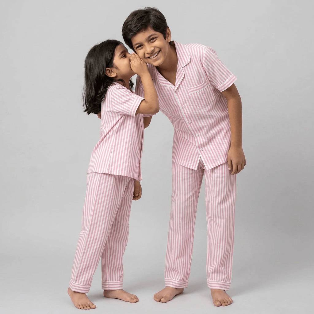 Pajama Tribe Baby Pink Stripes brother sister night suit
