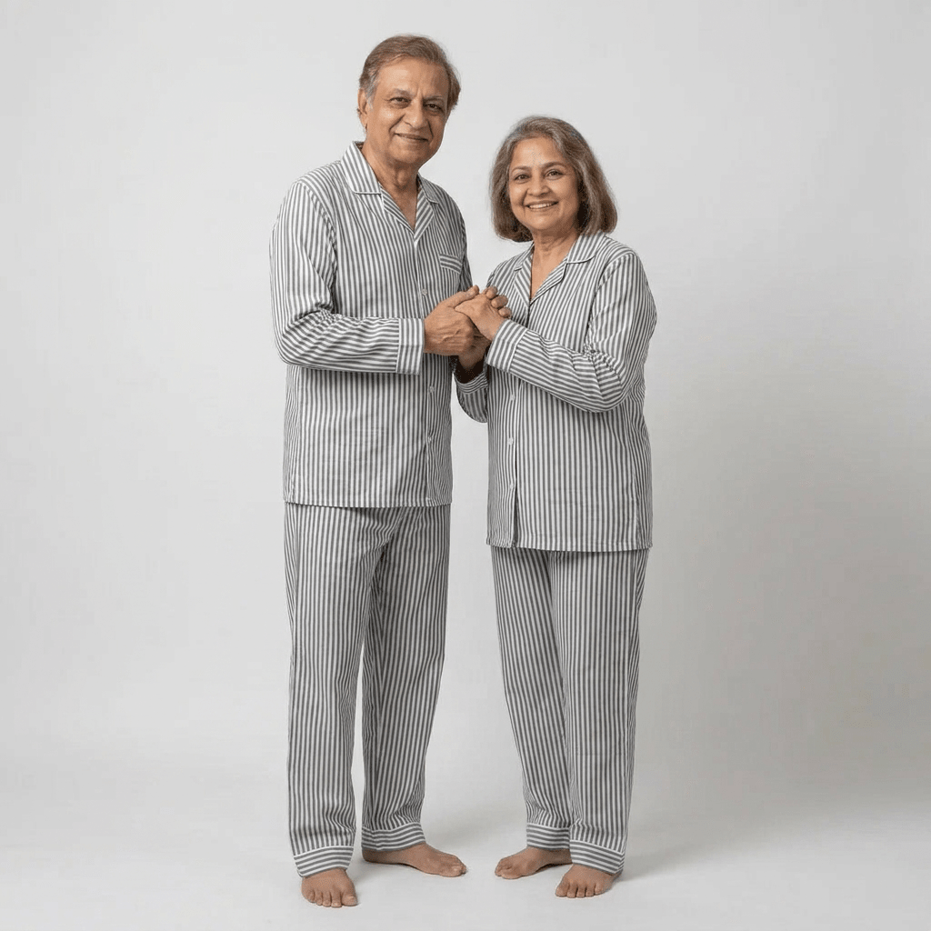 Pajama Tribe Grey Stripes grandparents matching night suit