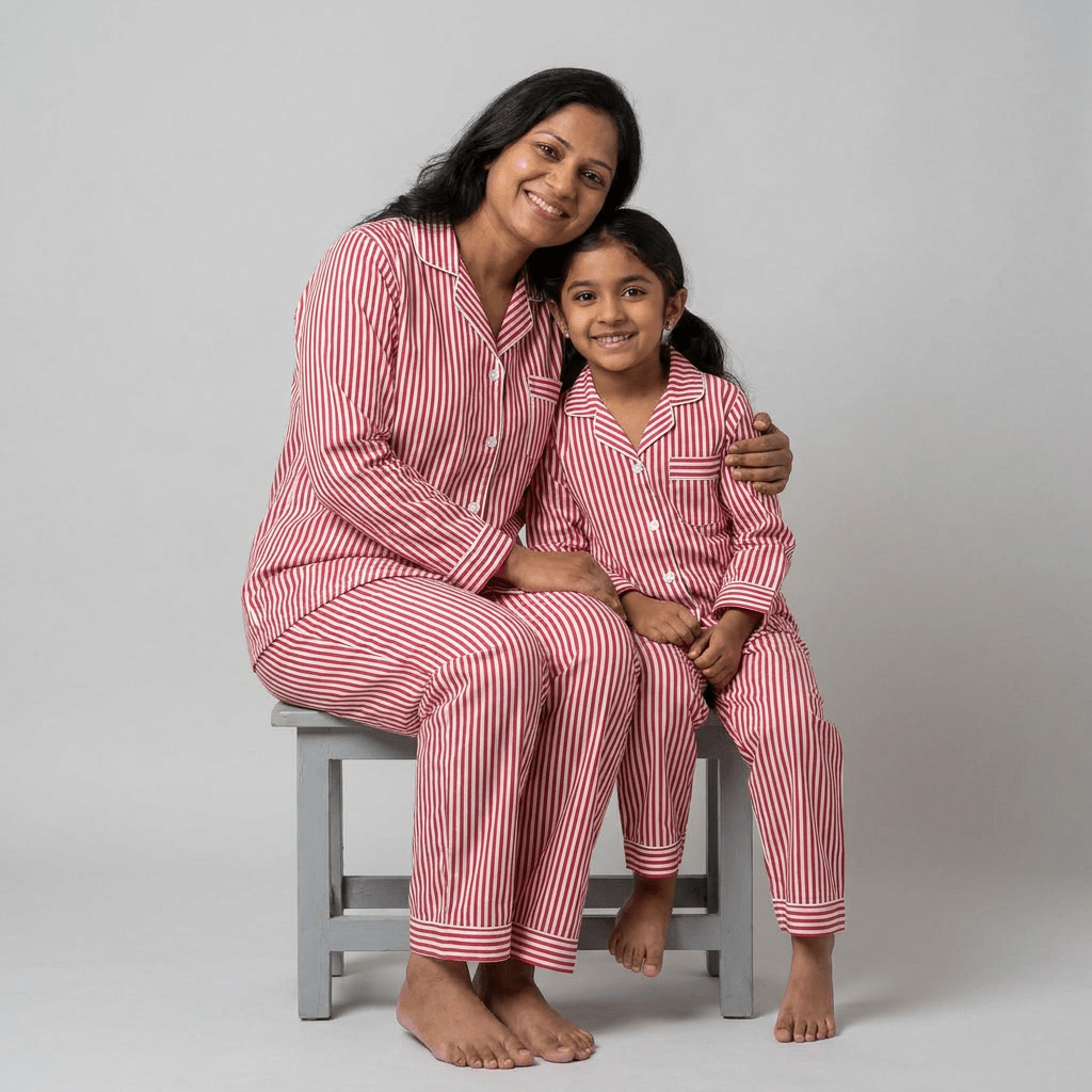 Matching Red Stripes night suit for mumma and her girl