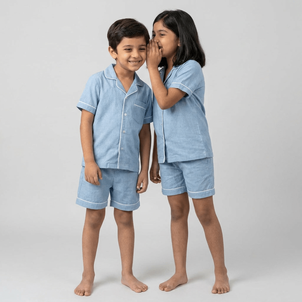 Pajama Tribe Cloud Blue Denim brother sister night suit