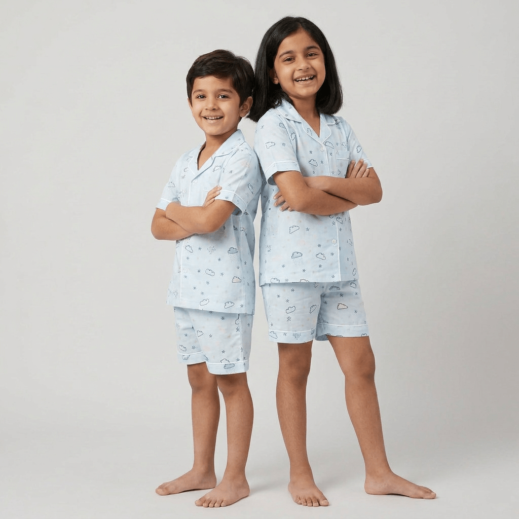 Matching Clouds In The Sky shorts set for bro and sis