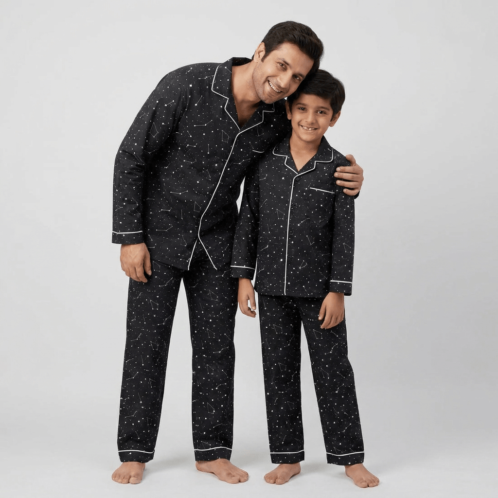 Matching Constellation full-sleeve night suit for father and son