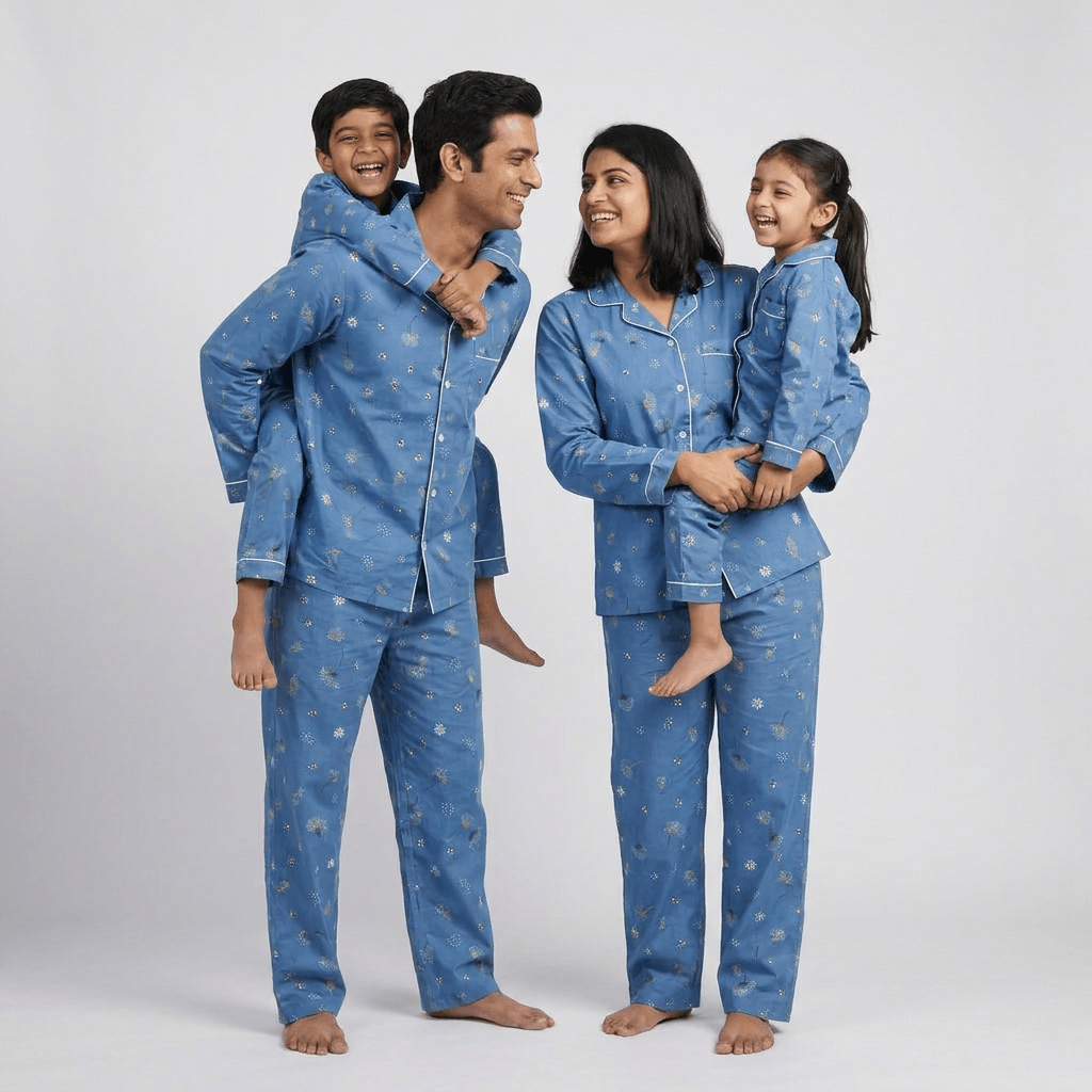 Dandelion matching full-sleeve night suit for mumma, papa and the little ones, styled together