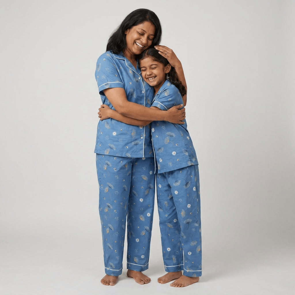 Dandelion mother daughter night suit worn together
