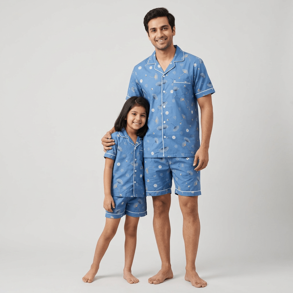 Matching Dandelion shorts set for dad and daughter