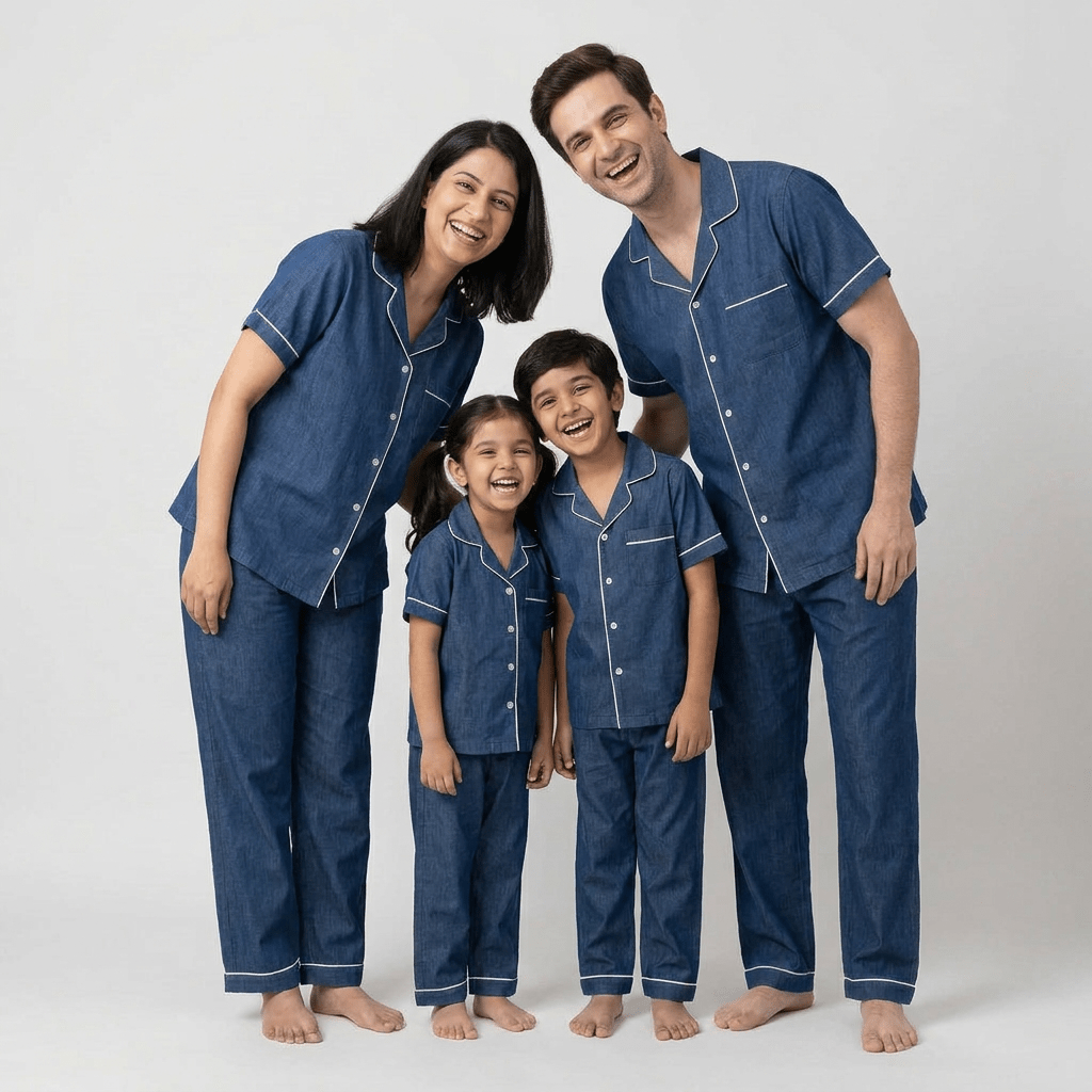 Pajama Tribe Deep Indigo Denim matching family pajamas