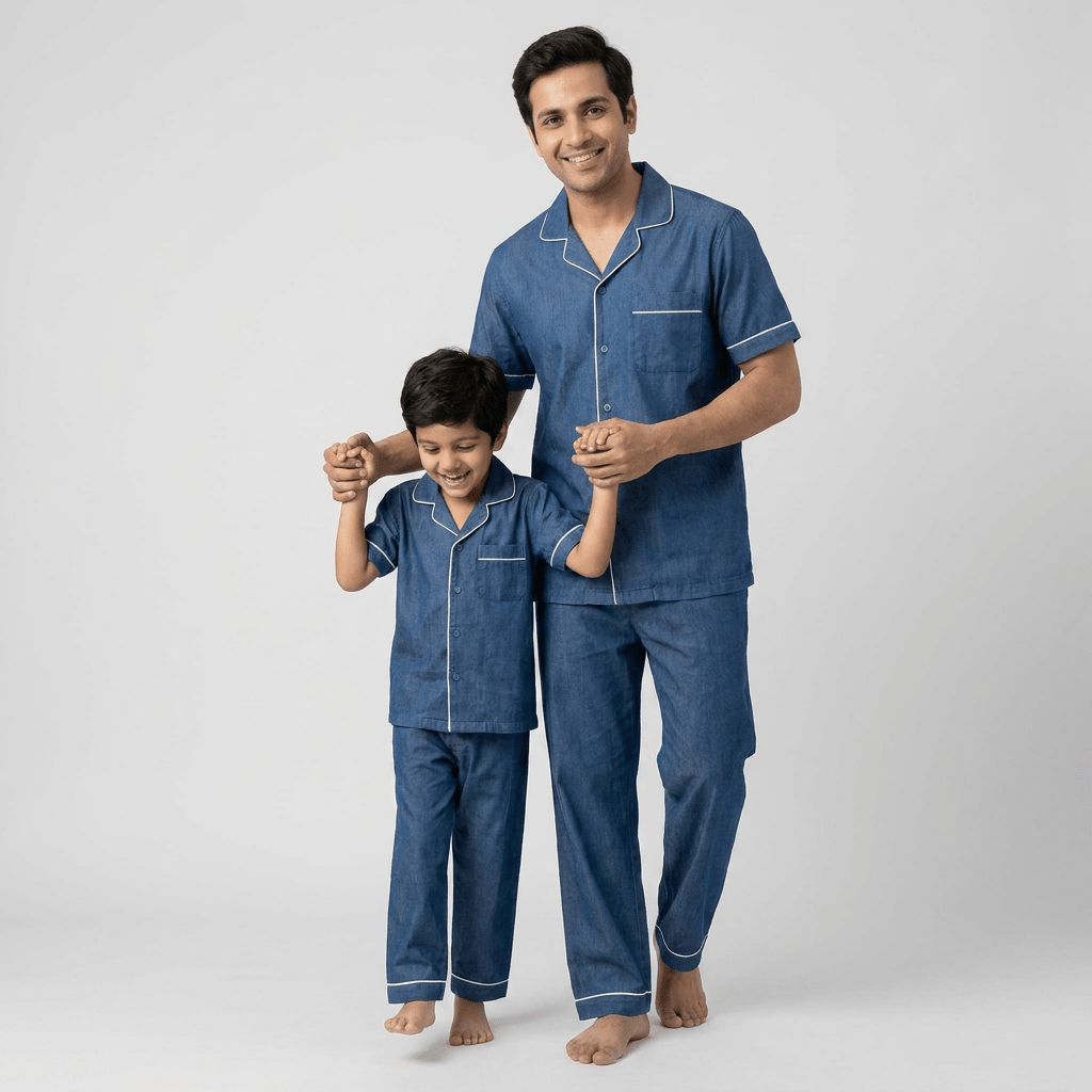 Pajama Tribe Deep Indigo Denim father son night suit