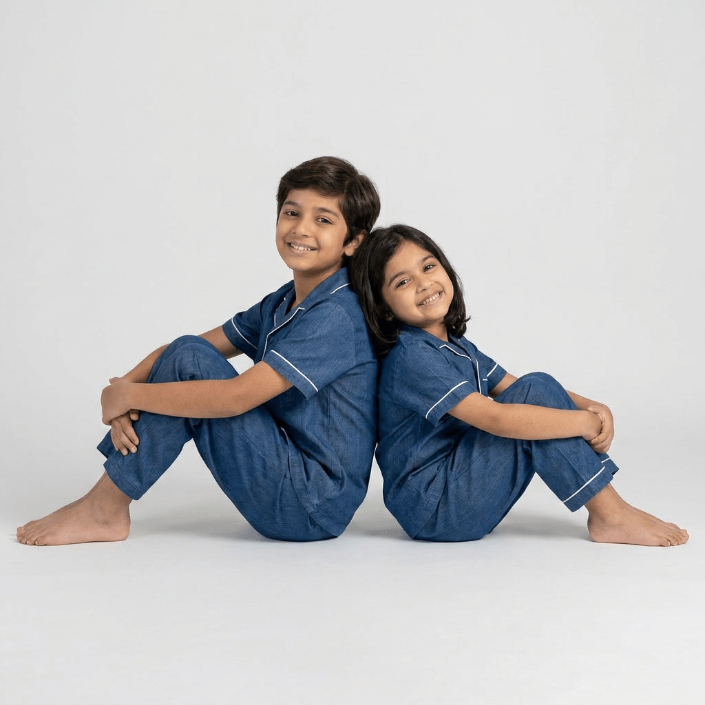 Pajama Tribe Deep Indigo Denim brother sister night suit