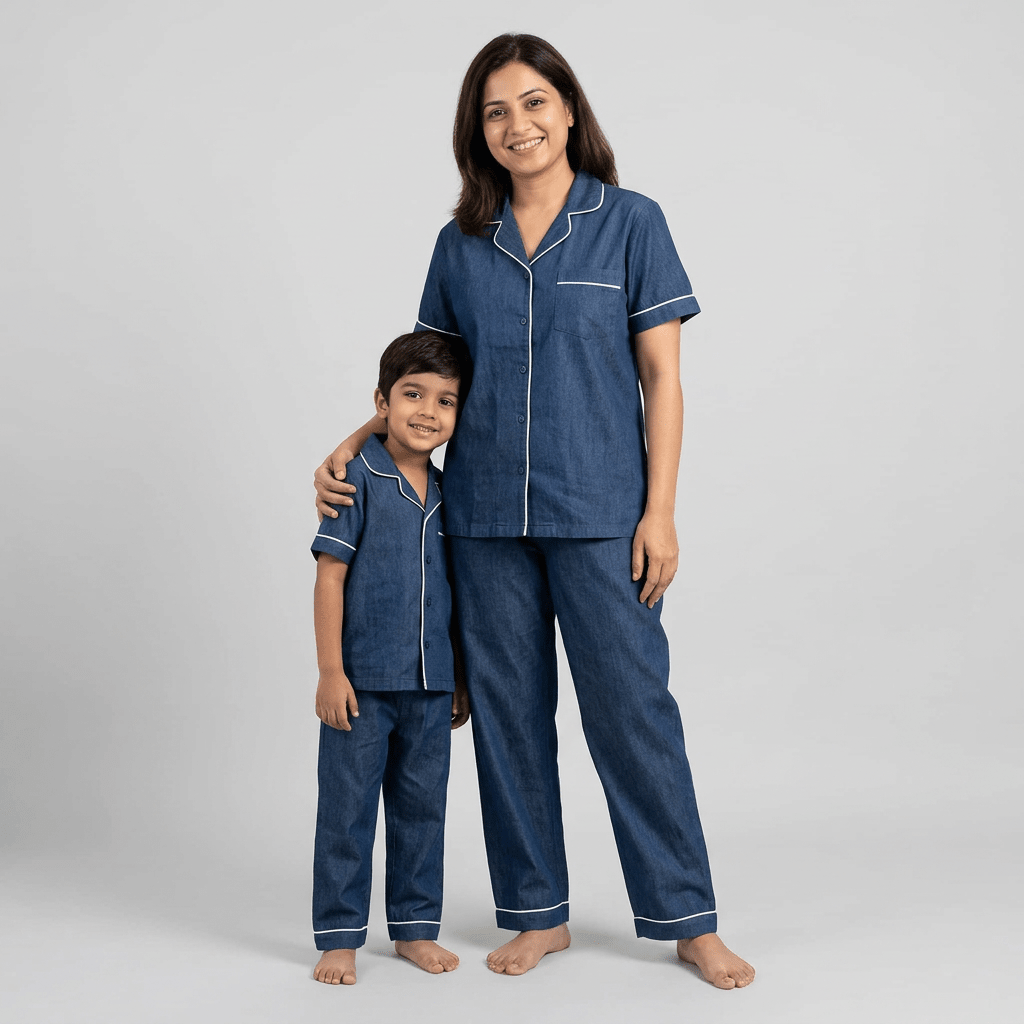 Deep Indigo Denim mother son night suit worn together