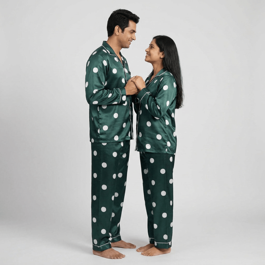 Him and her in matching Disco Frenzy full-sleeve night suit