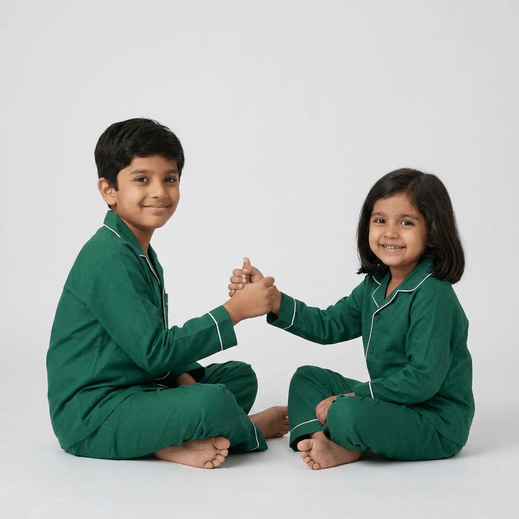 Pajama Tribe Emerald Green bro and sis pajama set