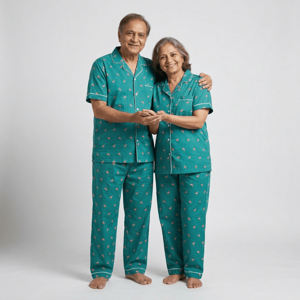Your parents in matching Flamingo half-sleeve night suit