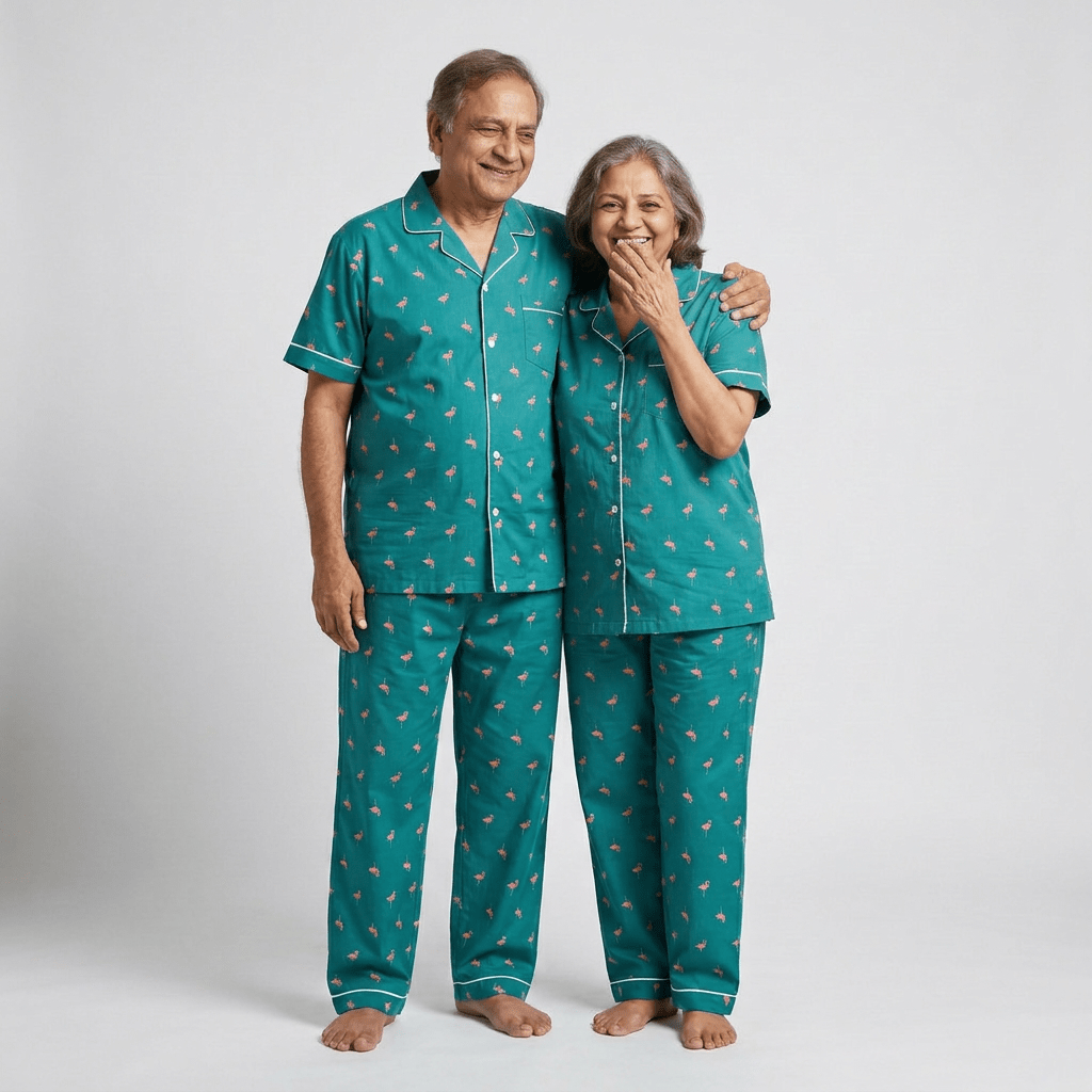 Flamingo grandparents matching night suit worn together