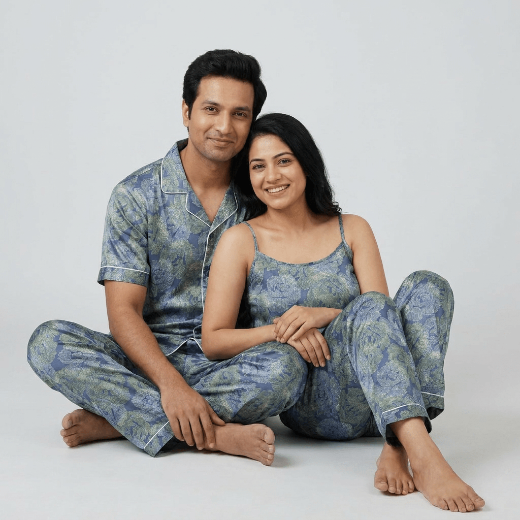 The two of you in matching Flower Bed half-sleeve night suit