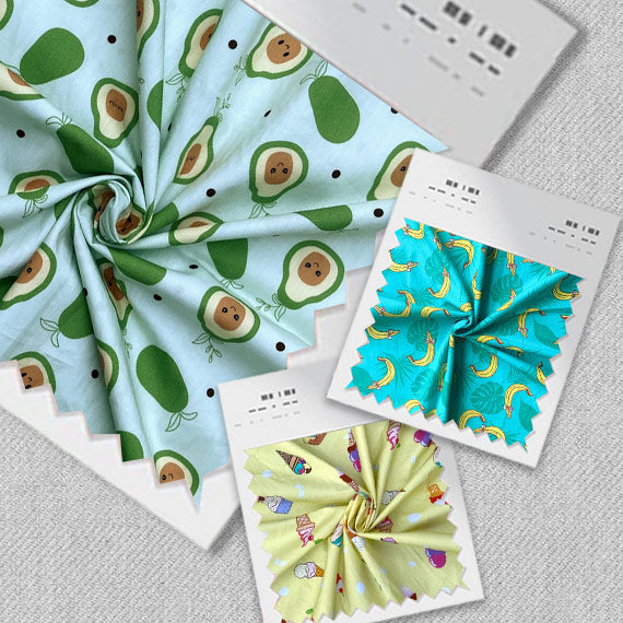 Fabric swatches for nightwear with quirky food inspired prints